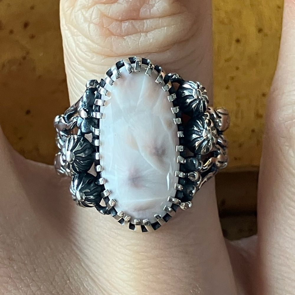 Natrolite Sterling Silver Floral Ring Size 7